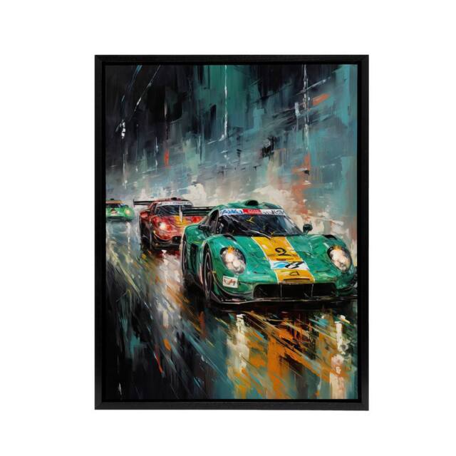 "Artery8 Sports Car Racing Motorsport Race Framed Canvas Wall Art Print in Blue - Size: W12"" x H16""" - image 1
