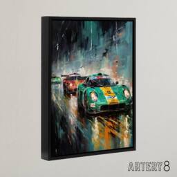 "Artery8 Sports Car Racing Motorsport Race Framed Canvas Wall Art Print in Blue - Size: W12"" x H16""" - thumbnail 2