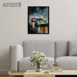"Artery8 Sports Car Racing Motorsport Race Framed Canvas Wall Art Print in Blue - Size: W12"" x H16""" - thumbnail 3