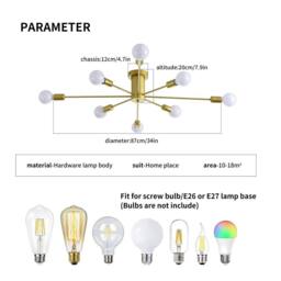 NIVOR 8 light Industrial Chandelier Mid Century Flush Mount Ceiling Light in Metallic Gold - thumbnail 2