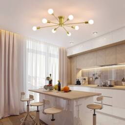NIVOR 8 light Industrial Chandelier Mid Century Flush Mount Ceiling Light in Metallic Gold - thumbnail 5