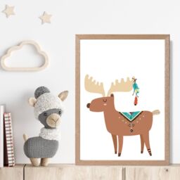 ARTZE Reindeer Tribal Animal Framed Print SIZE: A3 with Oak Frame in Brown - Size: A4 - thumbnail 2