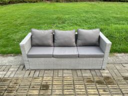 Fimous Rattan Outdoor Garden Funiture Set Height Adjustable Rising Lifting Table Sofa Dining Set with Light Grey - thumbnail 3