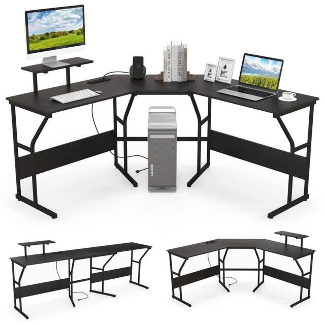 Kelvenix L-shaped Corner Computer Desk in Black - Size: 0.6m2 - image 1