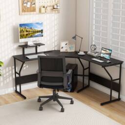 Kelvenix L-shaped Corner Computer Desk in Black - Size: 0.6m2 - thumbnail 3