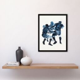 Artery8 Scrum Rugby Football Sport Players Watercolour Framed Wall Art in Dark Blue - Size: A4 - thumbnail 4