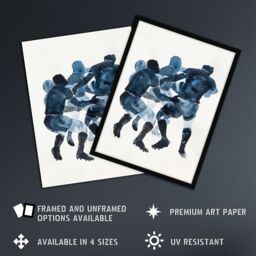 Artery8 Scrum Rugby Football Sport Players Watercolour Framed Wall Art in Dark Blue - Size: A4 - thumbnail 2