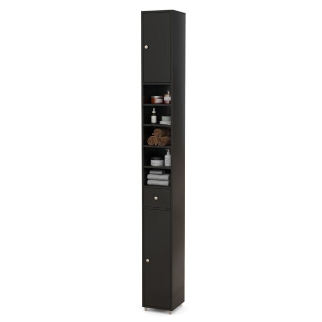 Costway Bathroom Tall Cabinet Slim Freestanding Storage Organizer Cupboard With 2 Doors in Black - image 1