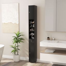 Costway Bathroom Tall Cabinet Slim Freestanding Storage Organizer Cupboard With 2 Doors in Black - thumbnail 3