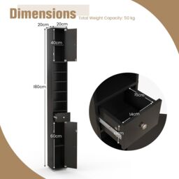 Costway Bathroom Tall Cabinet Slim Freestanding Storage Organizer Cupboard With 2 Doors in Black - thumbnail 2