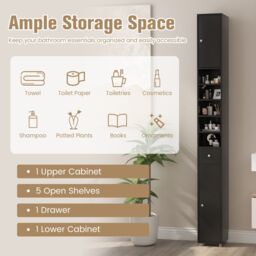 Costway Bathroom Tall Cabinet Slim Freestanding Storage Organizer Cupboard With 2 Doors in Black - thumbnail 4