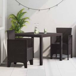 Berkfield Home Modern Garden Dining Set Set of 3 Dark Brown Polypropylene Resin - thumbnail 2