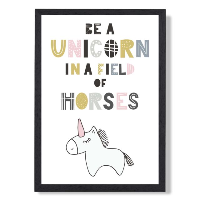 ARTZE Cute Be a Unicorn Scandi Animal Framed Print SIZE: A4 with Black Frame in Pink - image 1