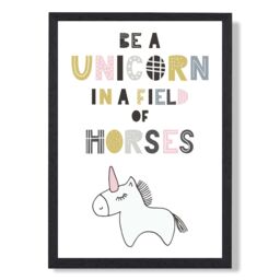 ARTZE Cute Be a Unicorn Scandi Animal Framed Print SIZE: A4 with Black Frame in Pink - thumbnail 1