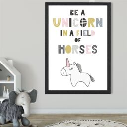 ARTZE Cute Be a Unicorn Scandi Animal Framed Print SIZE: A4 with Black Frame in Pink - thumbnail 2