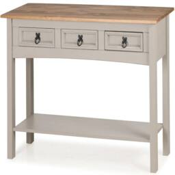 Havendro Console Table Grey 3 Drawer Wax Solid Pine Hall in Light Grey - thumbnail 4