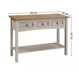 Havendro Console Table Grey 3 Drawer Wax Solid Pine Hall in Light Grey - thumbnail 2