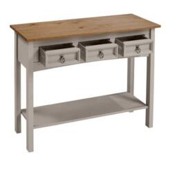 Havendro Console Table Grey 3 Drawer Wax Solid Pine Hall in Light Grey