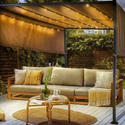 Wyld and Coco Pergola 310 x 310 cm - Brown Steel Frame with Solar LED Lights - thumbnail 1