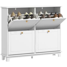 HOMCOM Narrow Shoe Cabinet with 4 Flip Drawers Adjustable Shelves, White - thumbnail 2