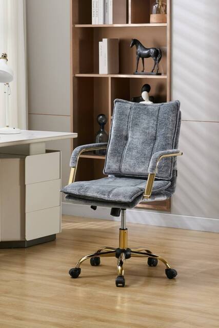 Living and Home Chenille Upholstered Vanity Make-up Chair Swivel Office Chair in Dark Blue - image 1
