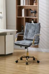 Living and Home Chenille Upholstered Vanity Make-up Chair Swivel Office Chair in Dark Blue - thumbnail 1