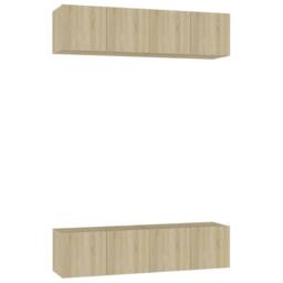 Berkfield Home TV Cabinets 4 pcs Sonoma Oak 60x30x30 cm Engineered Wood in Light Oak - Size: 60 x 30 x 30 cm - thumbnail 1
