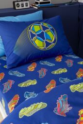 Catherine Lansfield 'Bright Football' Fitted Sheet in Navy - Size: Single