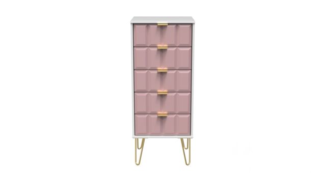Ready Assembled 2 U Metro 5 Drawer Tall Bedside (Ready Assembled) in Dusty Pink - image 1