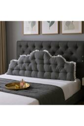 Living and Home Upholstered Headboard Pillow with Ruffle Trim in Dark Grey - thumbnail 2