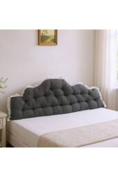 Living and Home Upholstered Headboard Pillow with Ruffle Trim in Dark Grey - thumbnail 3