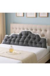 Living and Home Upholstered Headboard Pillow with Ruffle Trim in Dark Grey - thumbnail 4