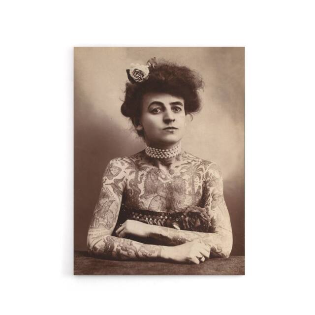 "Artery8 Maud Wagner Trapezist Tattoo Artist Canvas Wall Art Print in Beige - Size: W18"" x H24""" - image 1