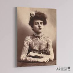 "Artery8 Maud Wagner Trapezist Tattoo Artist Canvas Wall Art Print in Beige - Size: W18"" x H24""" - thumbnail 2