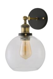 ValueLights Sheridan Industrial Amber Glass Bowl Gold Trim Black Wall Light with LED Bulb in Clear - thumbnail 6
