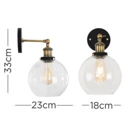 ValueLights Sheridan Industrial Amber Glass Bowl Gold Trim Black Wall Light with LED Bulb in Clear - thumbnail 7