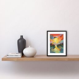 Artery8 Wall Art Print Atmospheric Clouds Over Mono Lake Fishing Village at Dawn Modern Watercolour Painting Artwork Framed 9X7 Inch - thumbnail 2