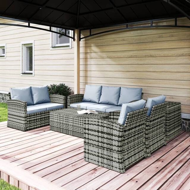 OUTSUNNY 6 PCS Patio Rattan Sofa Set Conversation Furniture Grey - image 1