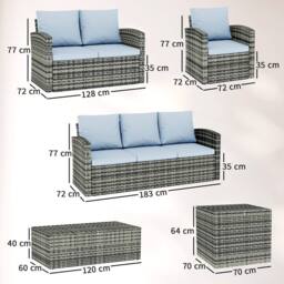 OUTSUNNY 6 PCS Patio Rattan Sofa Set Conversation Furniture Grey - thumbnail 3