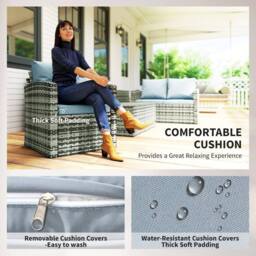 OUTSUNNY 6 PCS Patio Rattan Sofa Set Conversation Furniture Grey - thumbnail 6