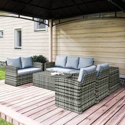 OUTSUNNY 6 PCS Patio Rattan Sofa Set Conversation Furniture Grey - thumbnail 1