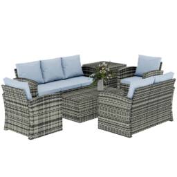 OUTSUNNY 6 PCS Patio Rattan Sofa Set Conversation Furniture Grey - thumbnail 2