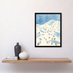 Artery8 Ski Winter Sport Snow Alps Travel Watercolour Framed Wall Art in Blue - Size: A4 - thumbnail 4