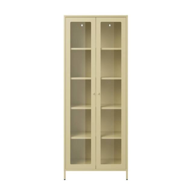 Lemon Pavilion Furniture Mase Storage Cabinet - Steel/Glass - Beige - Flat Packed - image 1