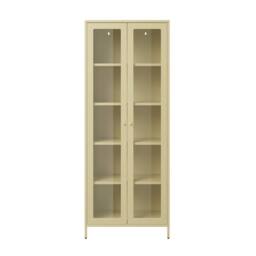 Lemon Pavilion Furniture Mase Storage Cabinet - Steel/Glass - Beige - Flat Packed - thumbnail 1