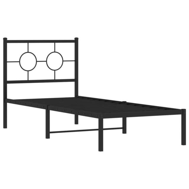 Berkfield Home Metal Bed Frame without Mattress with Headboard Black 80x200cm - Size: 80x200 cm - image 1