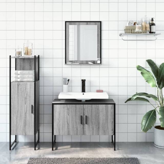 Berkfield Home Stylish 3 Piece Bathroom Cabinet Set Grey Sonoma Engineered Wood - image 1