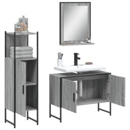 Berkfield Home Stylish 3 Piece Bathroom Cabinet Set Grey Sonoma Engineered Wood - thumbnail 4