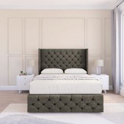 "Sloomy Luthor Dumfries Wingback Bed Set, 2 Drawers & 54"" Floor Standing Headboard in Dark Grey - Size: Super King" - thumbnail 2