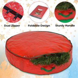 Shatchi Christmas Wreath & Garland Storage Bag - Durable 76 x 20 cm Design in Red - thumbnail 3